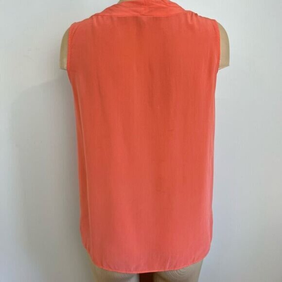 Charli London 100% Silk Sleeveless Top Coral Neon Peach Women’s Size 6 V Neck - Picture 3 of 10